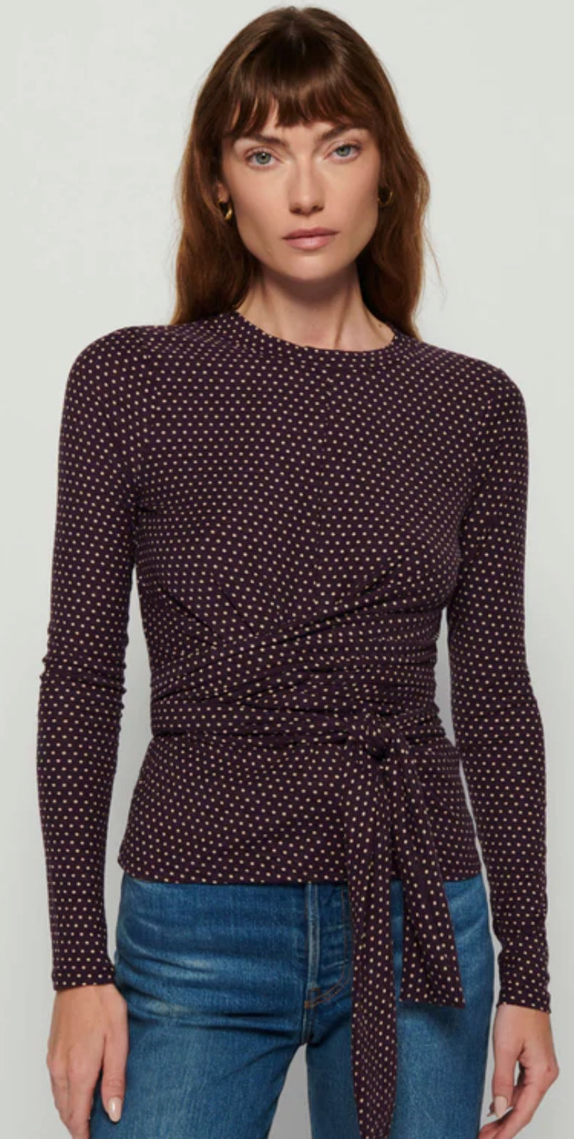 white polka dot wrap top